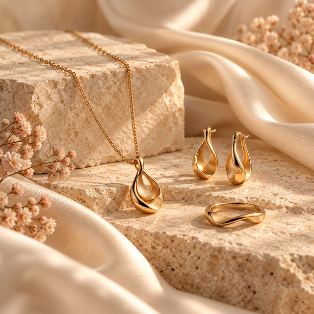Goldschmuck mit Halskette Ohrringen und Ring
