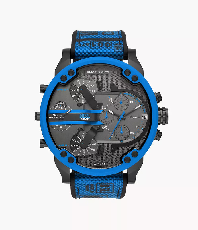Diesel Herrenuhr Chronograph Mr. Daddy 2.0 Nylon Silikon blau DZ7434