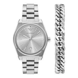 Emporio Armani Set Armband und Uhr 3-Zeiger-Werk Datum Edelstahl