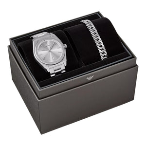 Emporio Armani Set Armband und Uhr 3-Zeiger-Werk Datum Edelstahl