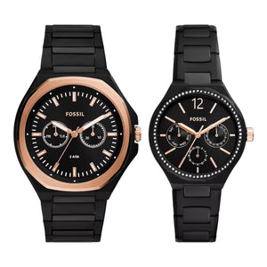 Fossil Uhren SET Schwarz Für Sie und Ihn