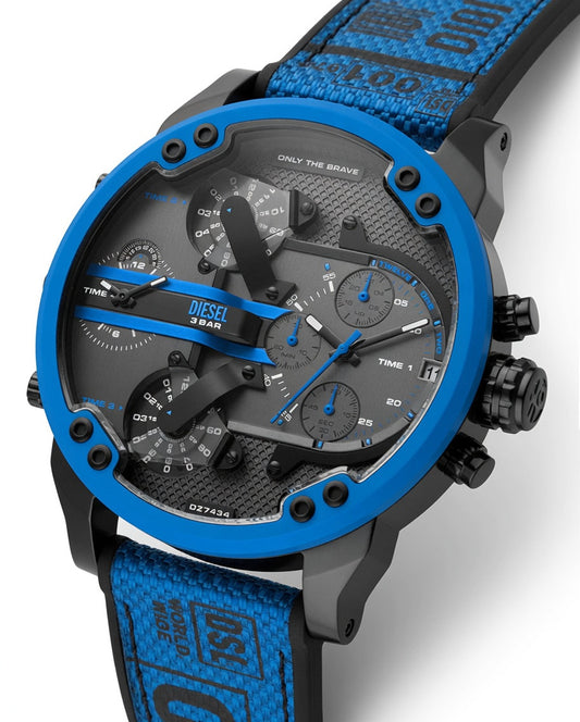 Diesel Herrenuhr Chronograph Mr. Daddy 2.0 Nylon Silikon blau DZ7434